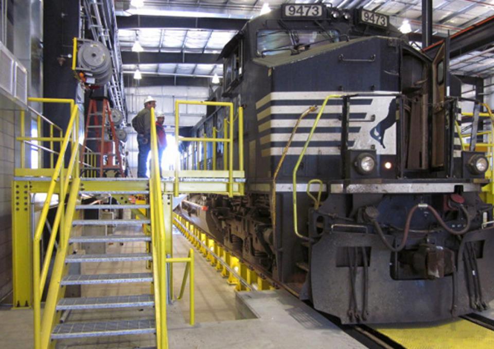 Repairs are being made to the locomotive.