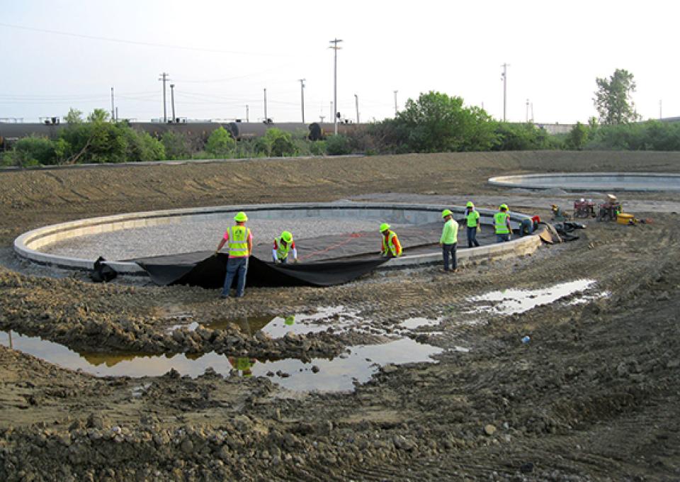 Initial liner being installed before fueling tank is installed.