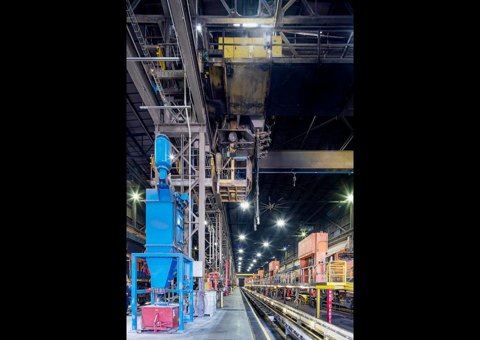 Maintenance Building interior with a view of the sanding control System and drop table.